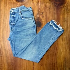 Agolde Jean Riley Long 30 Denim Organic Cotton A9090 Button Fly Distressed ZZ23